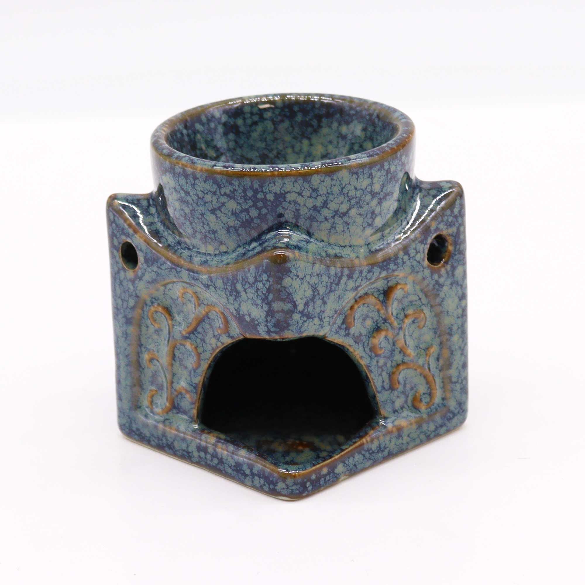 Brûleur Bouddha carré bleu poudré avec ouverture pour bougie chauffe-plat, diffuseur d’ambiance zen en céramique
