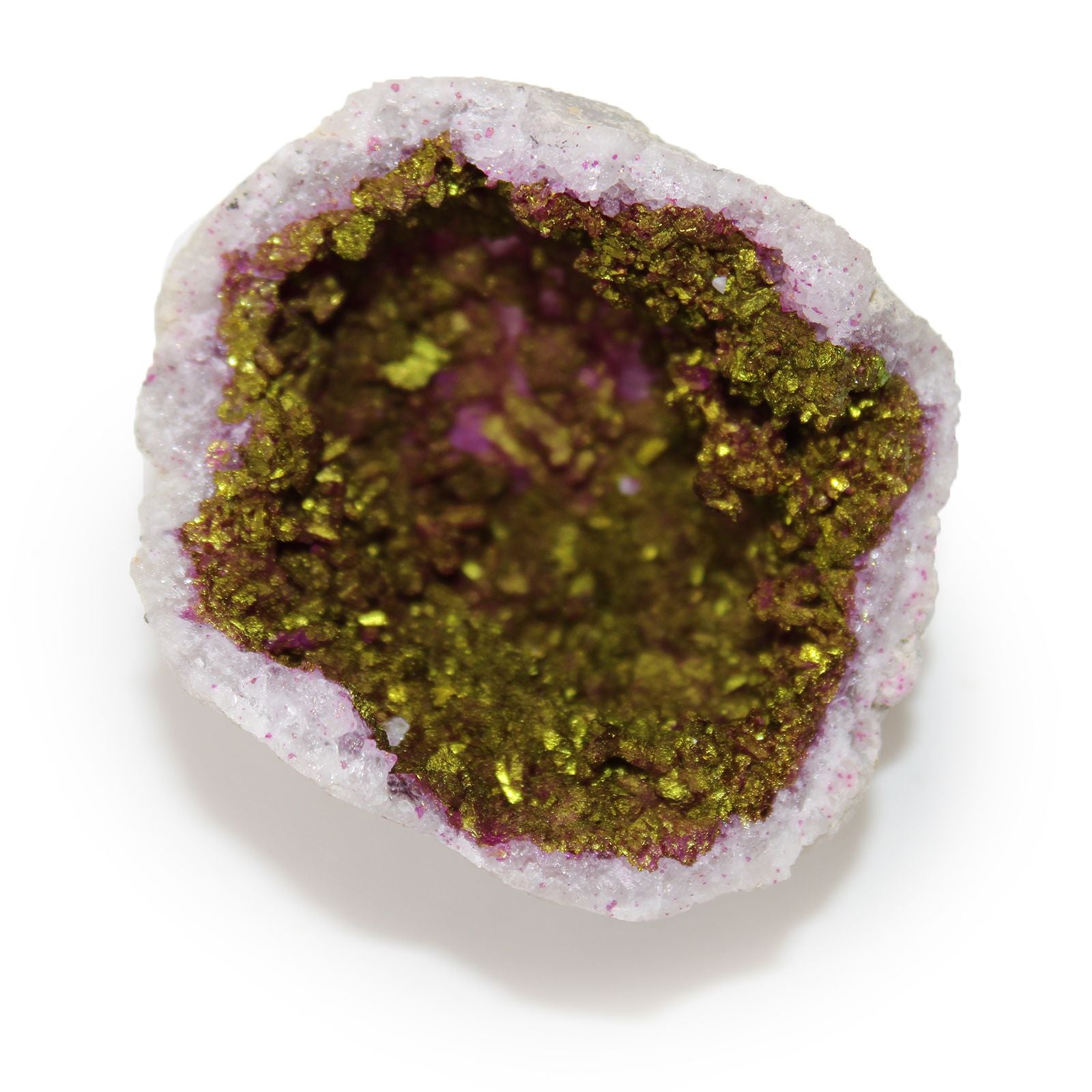 intérieur géode calcite rose cristaux brillants naturels
