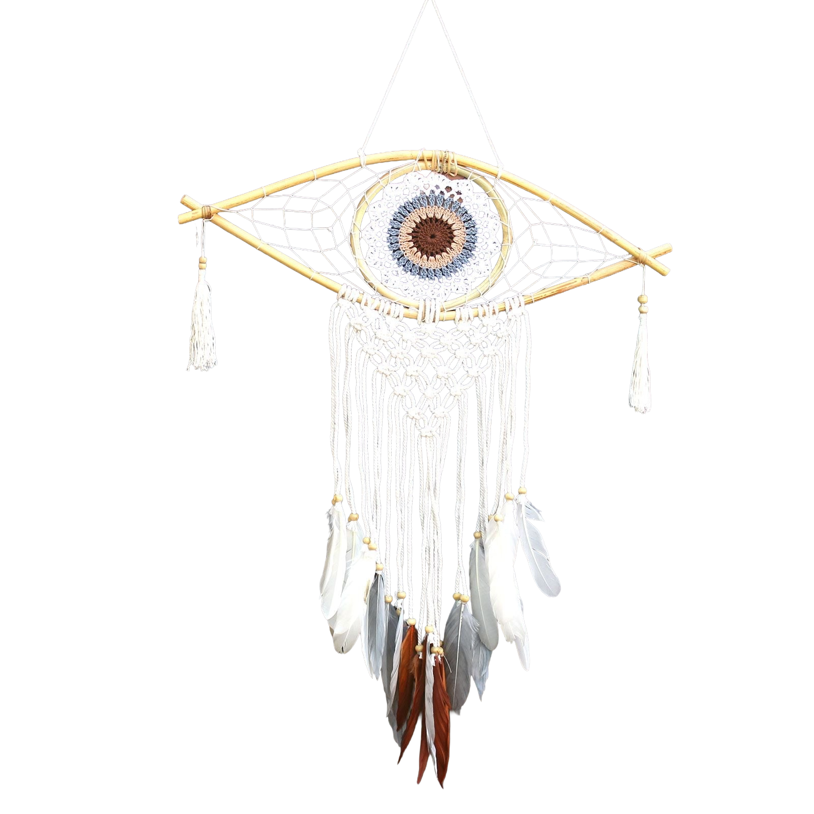 Protección Atrapasueños - Med Ojo de Macramé Blanco/Gris/Marrón