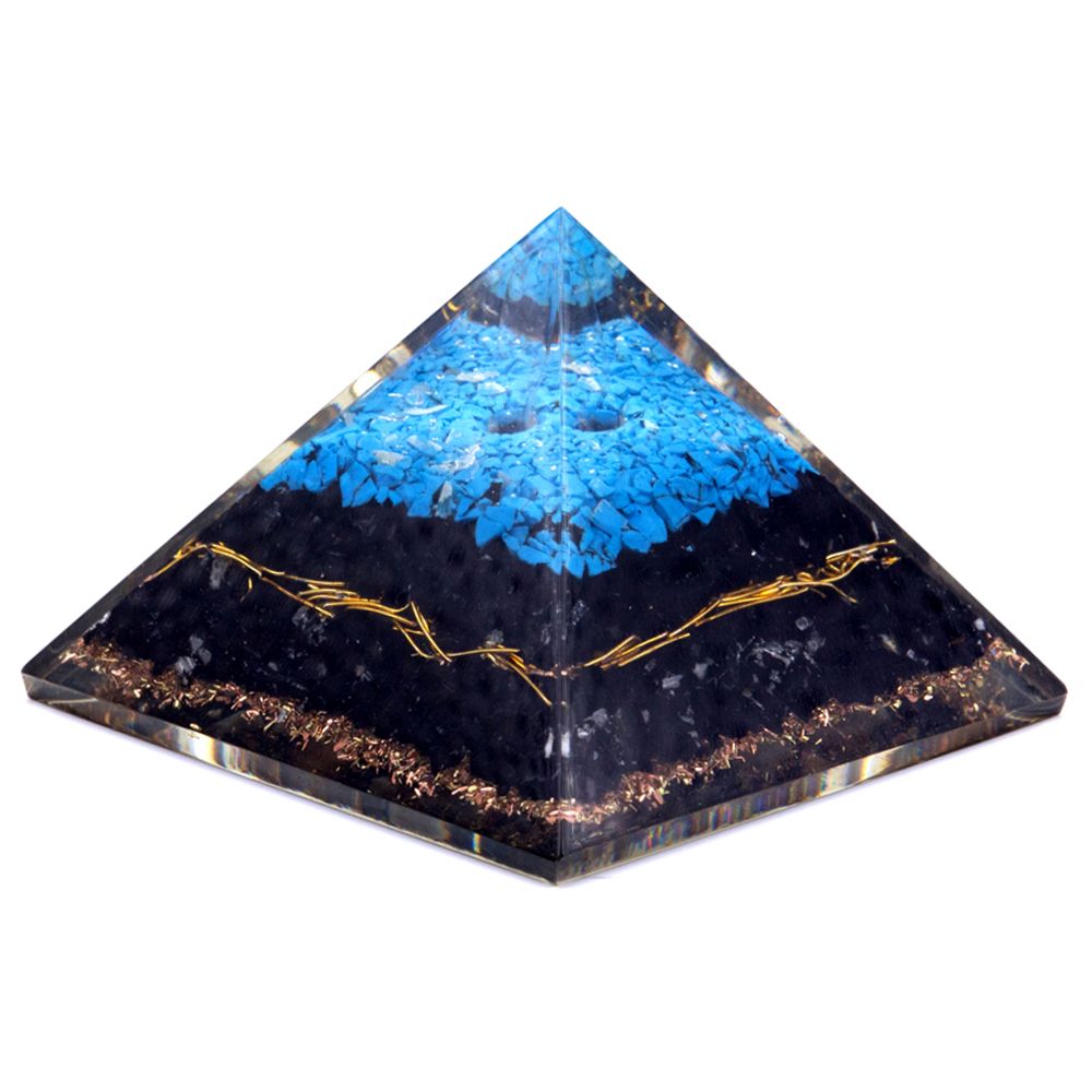 Pyramide Orgonite Turquoise & Tourmaline Noire | Décoration Zen 70 mm