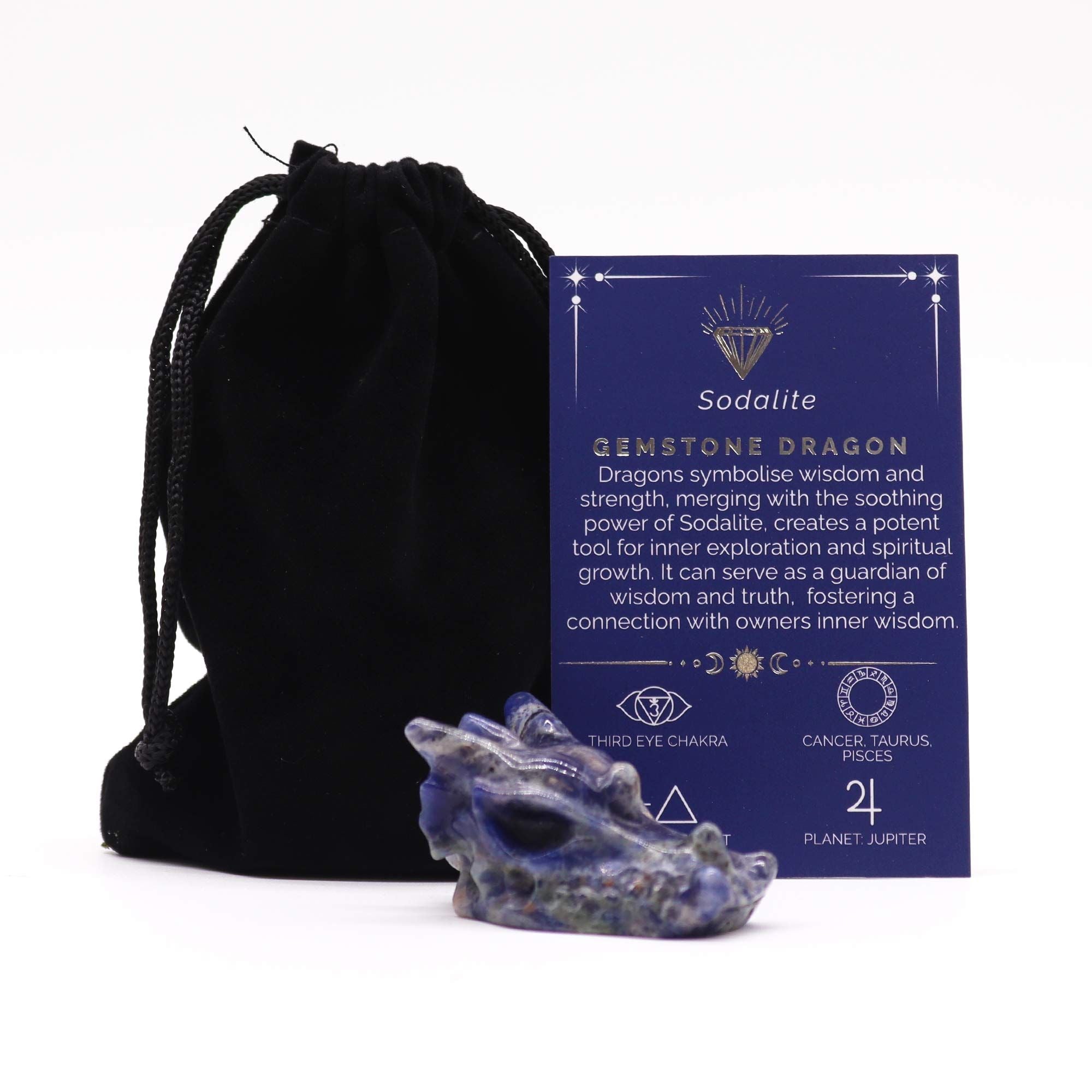Tête de Dragon Sodalite sculptée | Décoration zen apaisante