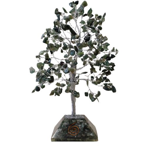 Arbre de Pierres Agate Mousse & Base Orgonite | Décoration Zen 320 Pierres