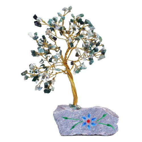 Arbre de Pierres Agate Mousse | Décoration Zen 160 Pierres Naturelles