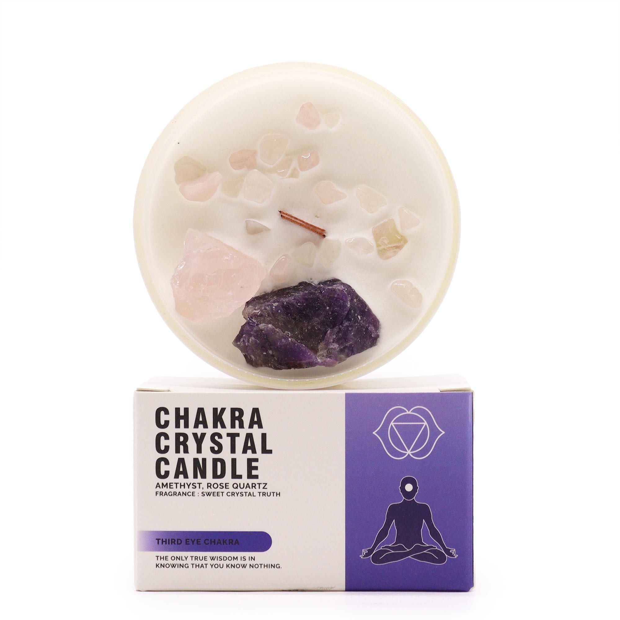 bougie energetique chakra troisieme oeil avec pierres naturelles
