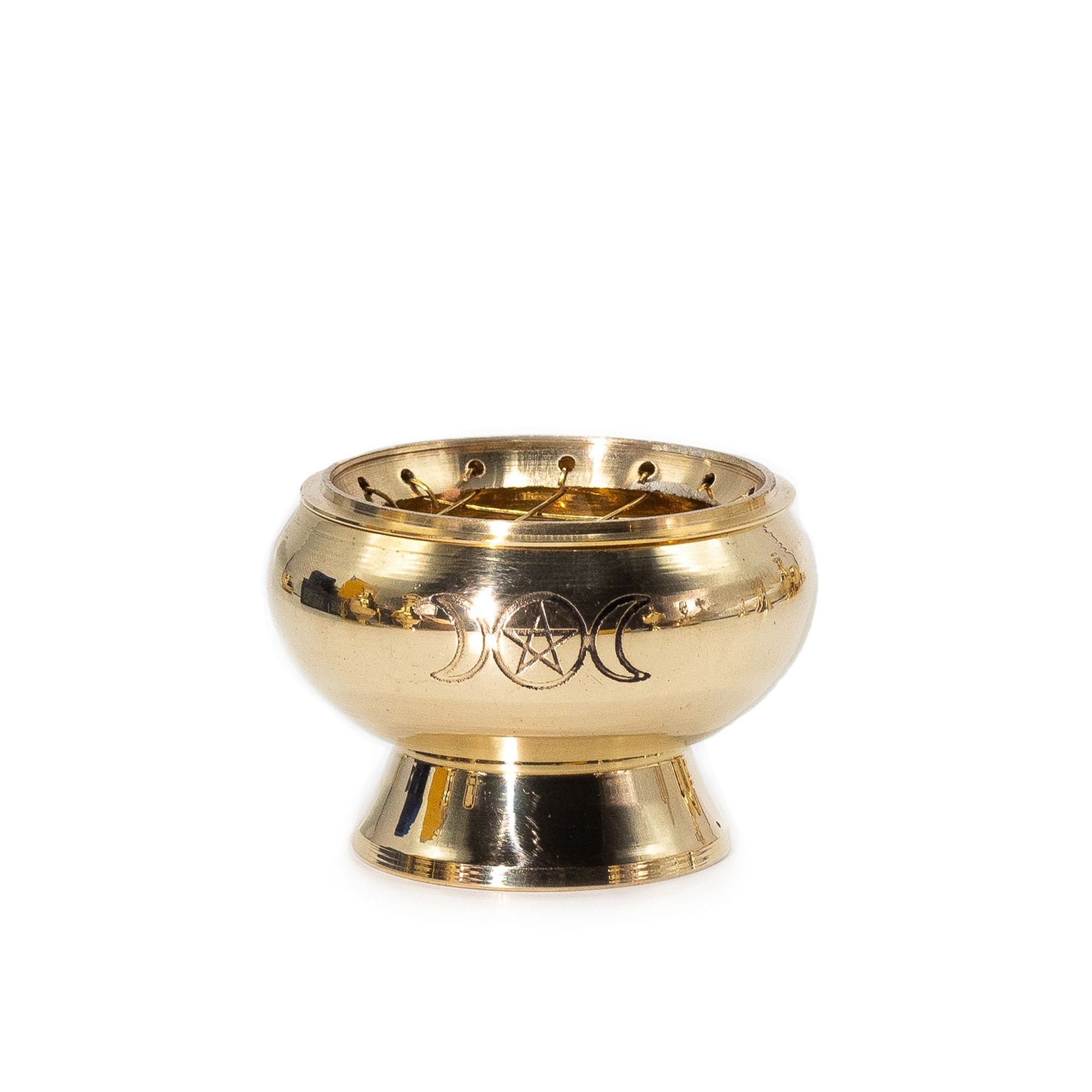 Brûleur d’encens en laiton avec symbole triple lune et pentagramme pour protection spirituelle