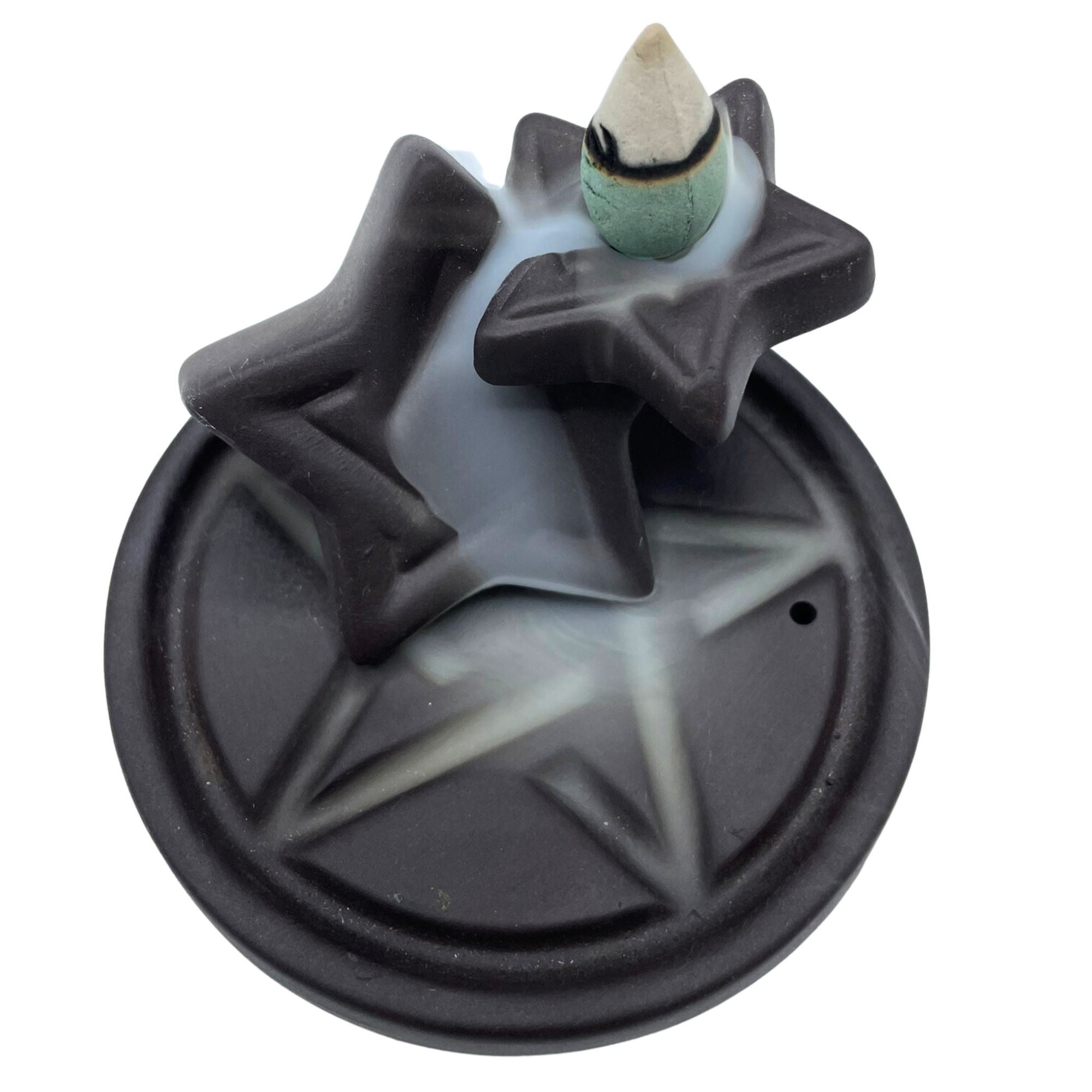 Bruleur encens pentagramme design spirituel avec fumee descendante apaisante