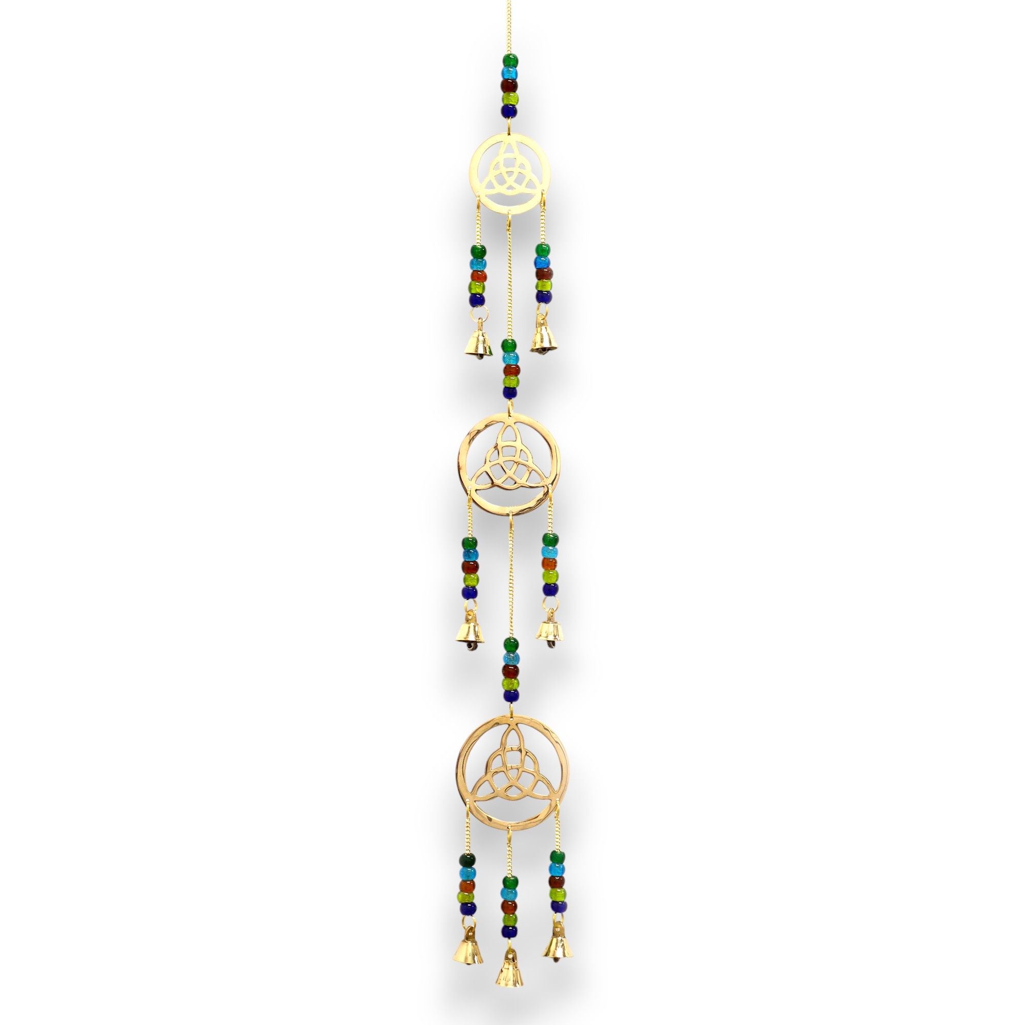 Carillon symbole celtique avec clochettes fait main en Inde, décoration spirituelle représentant l’éternité et la connexion