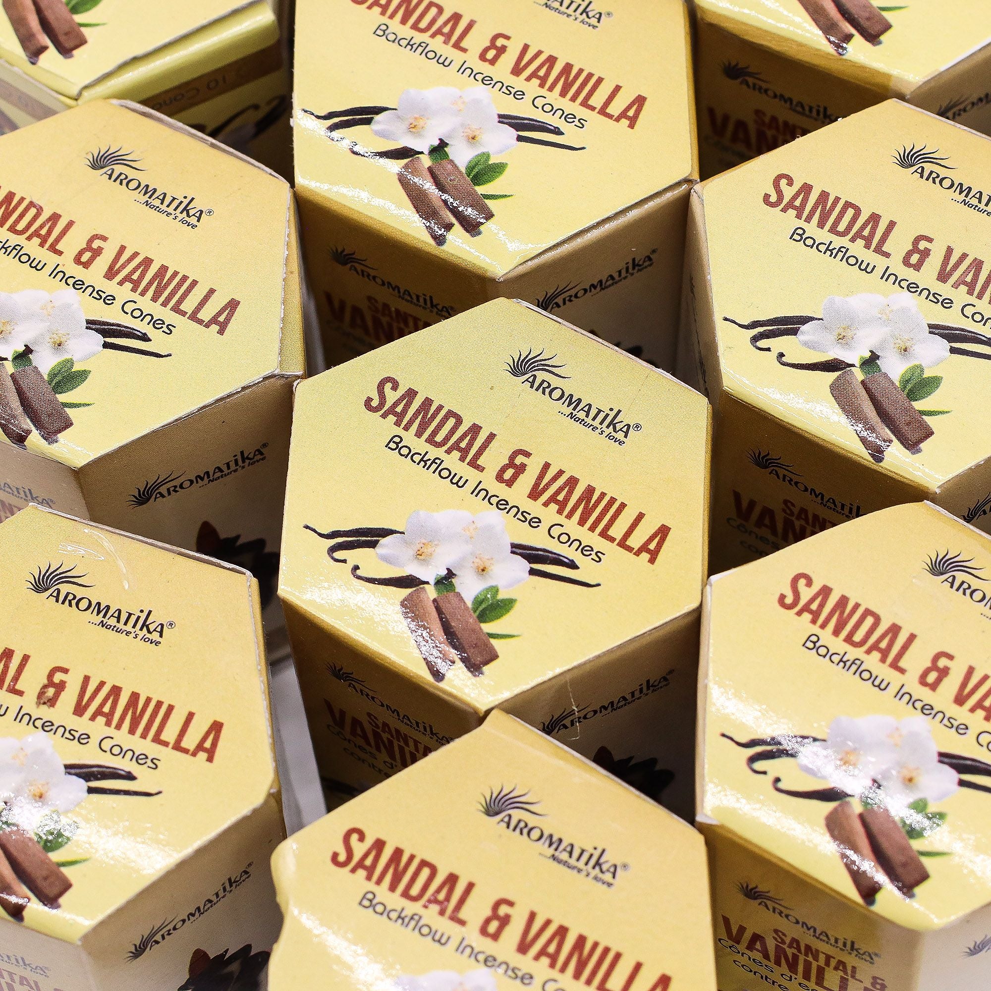 boîtes d’encens backflow masala aromatika parfum santal vanille pack de 10 cônes pour brûleur encens cascade