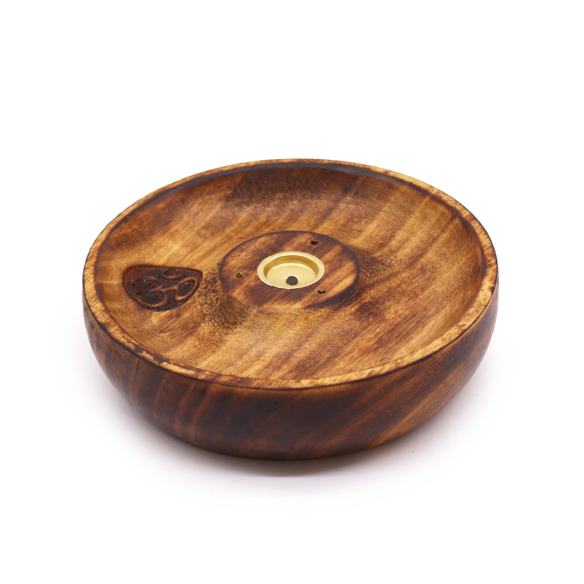 porte encens en bois naturel avec symbole om gravé et support central pour bâtons et cônes d encens idéal pour méditation yoga et relaxation