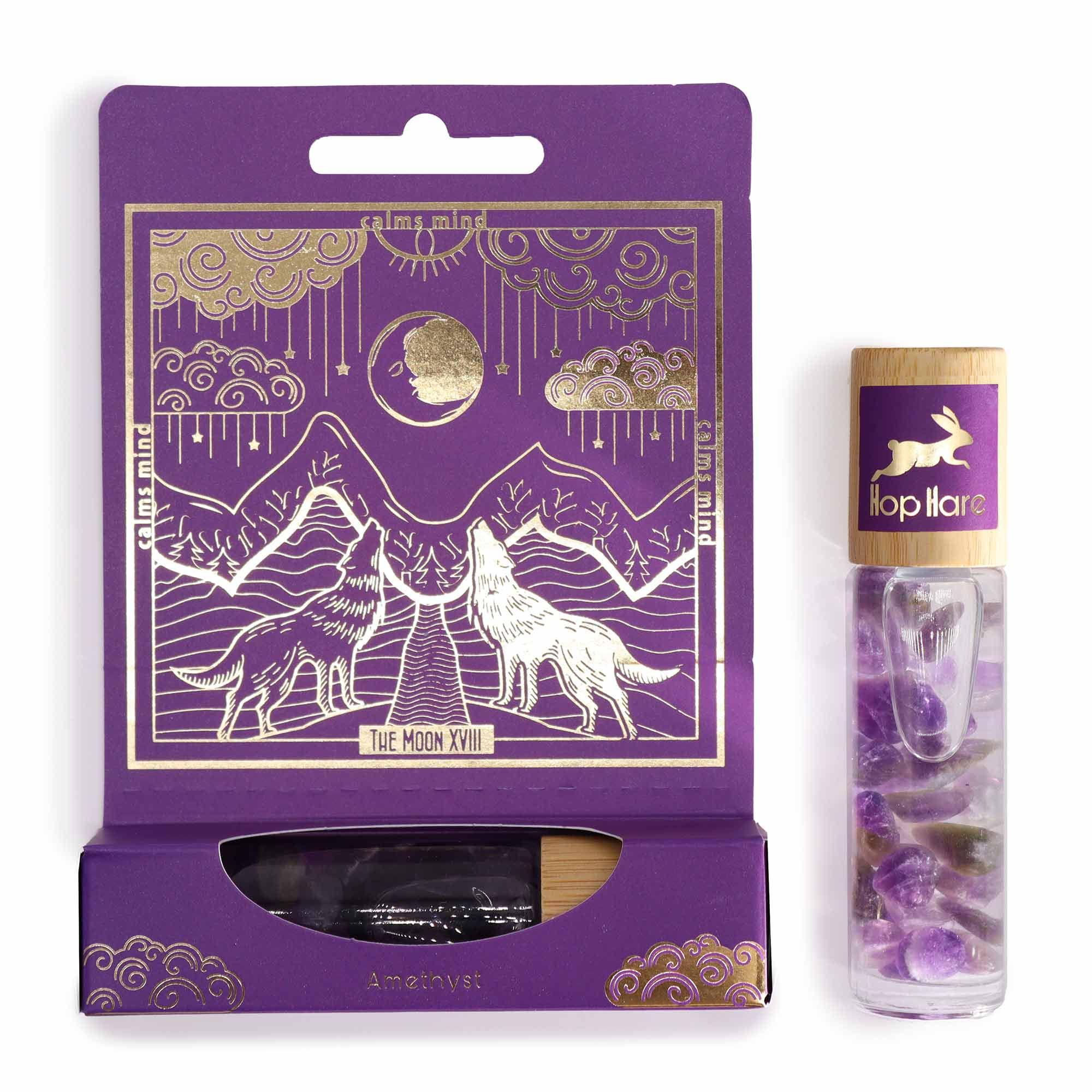 Roll-on tarot La Lune aux huiles essentielles avec pierre d’améthyste – parfum relaxant et apaisant.