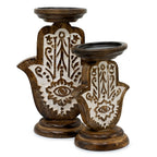 Bougeoirs hamsa en bois sculpté décoration spirituelle bohème