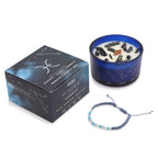 Bougie astrologique Poisson avec cristaux et bracelet en pierres naturelles présentés en coffret cadeau