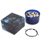Bougie astrologique capricorne avec cristaux et bracelet en pierres naturelles présentés en coffret cadeau