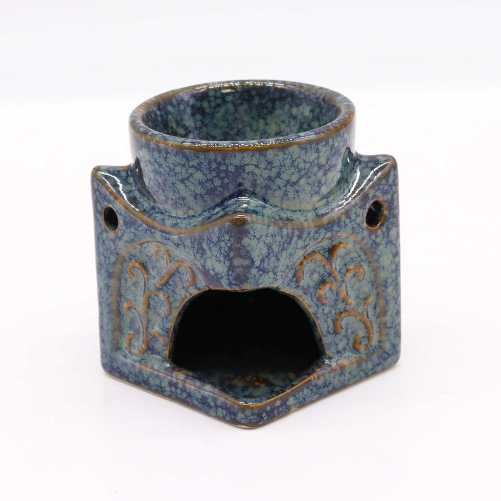 Brûleur Bouddha carré bleu poudré avec ouverture pour bougie chauffe-plat, diffuseur d’ambiance zen en céramique