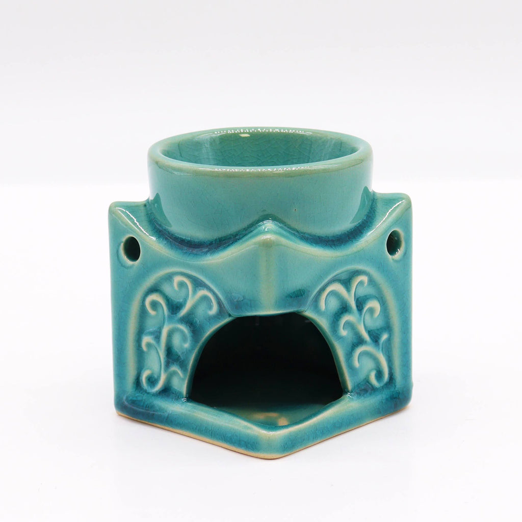 Brûleur Bouddha carré bleu poudré avec ouverture pour bougie chauffe-plat, diffuseur d’ambiance zen en céramique