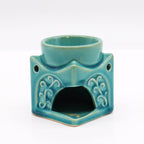 Brûleur Bouddha carré bleu poudré avec ouverture pour bougie chauffe-plat, diffuseur d’ambiance zen en céramique