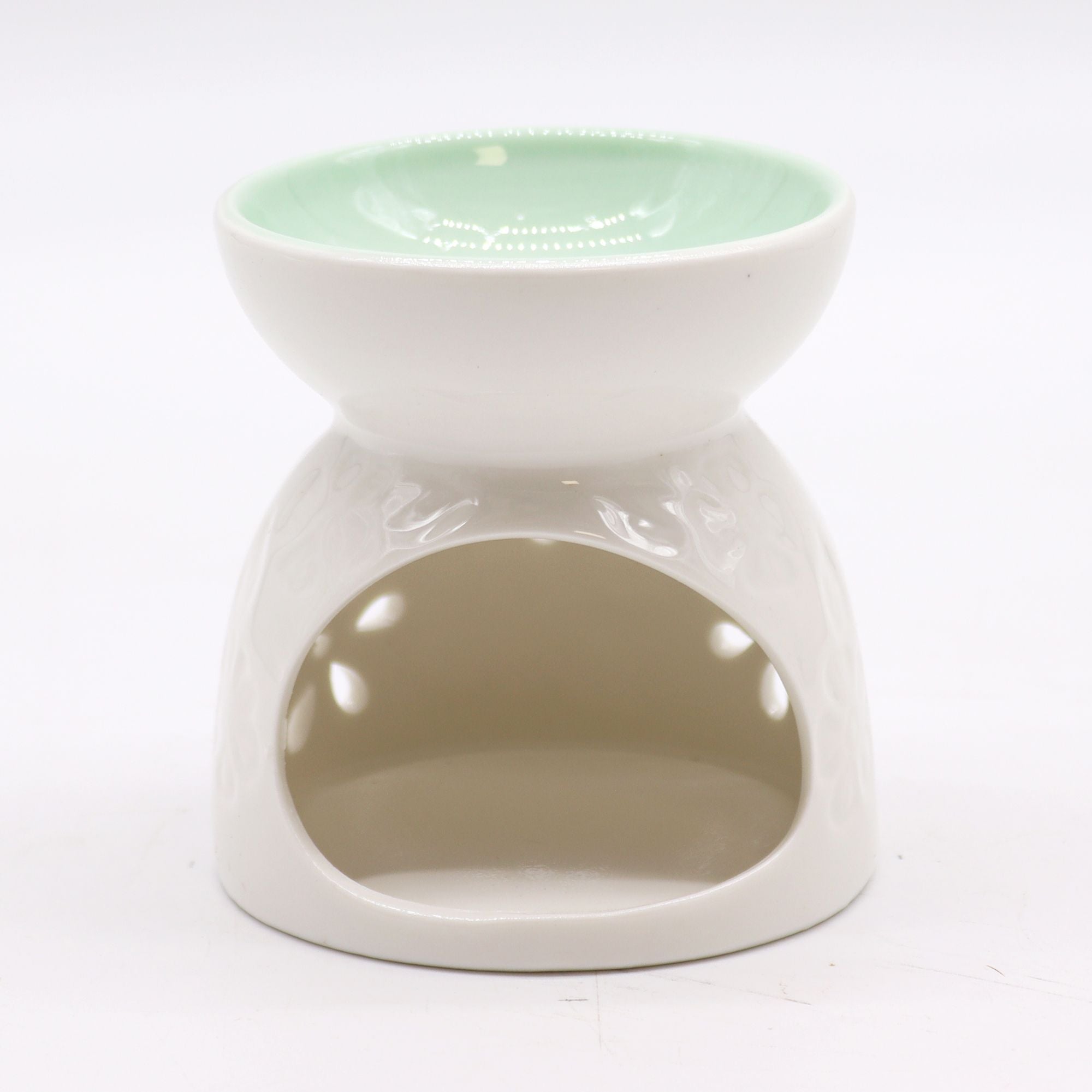 brûleur à huile blanc en céramique avec ouverture pour bougie chauffe plat et réservoir pour huiles parfumées
