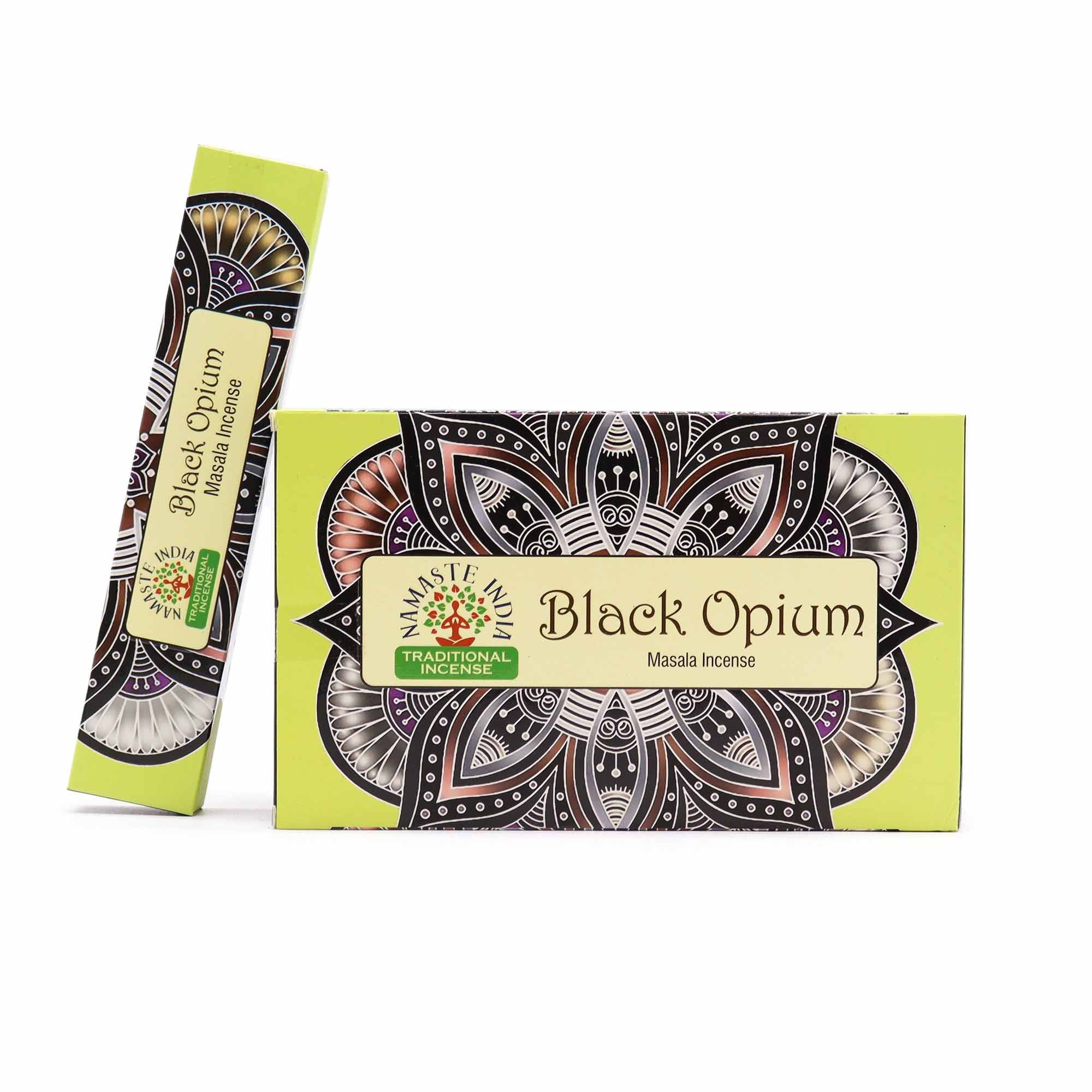 Boîte d’encens Namaste Mandalablack opium avec bâtonnets naturels, parfum apaisant pour relaxation et méditation