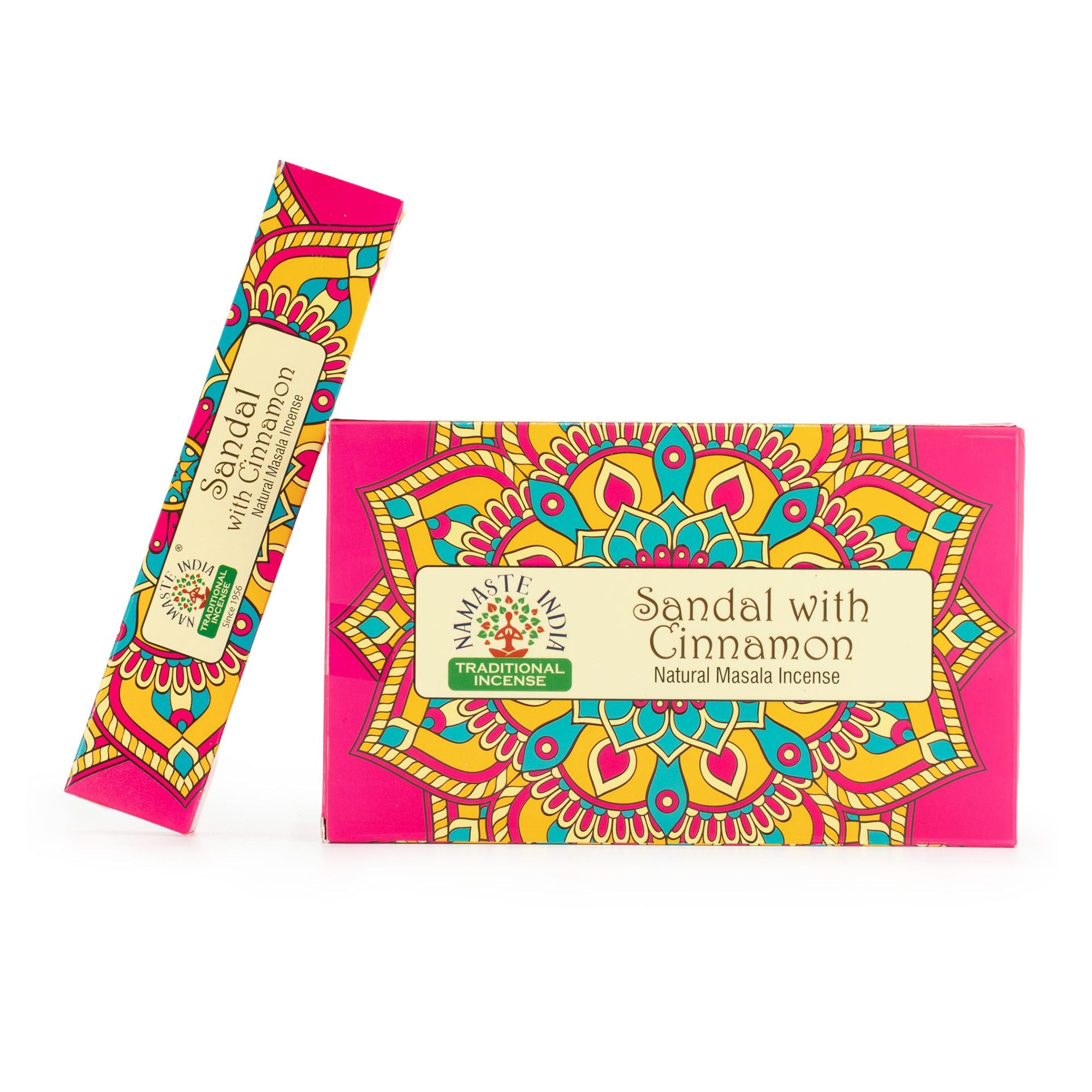 Boite encens santal et cannelle Namaste Mandala avec étui coloré style mandala