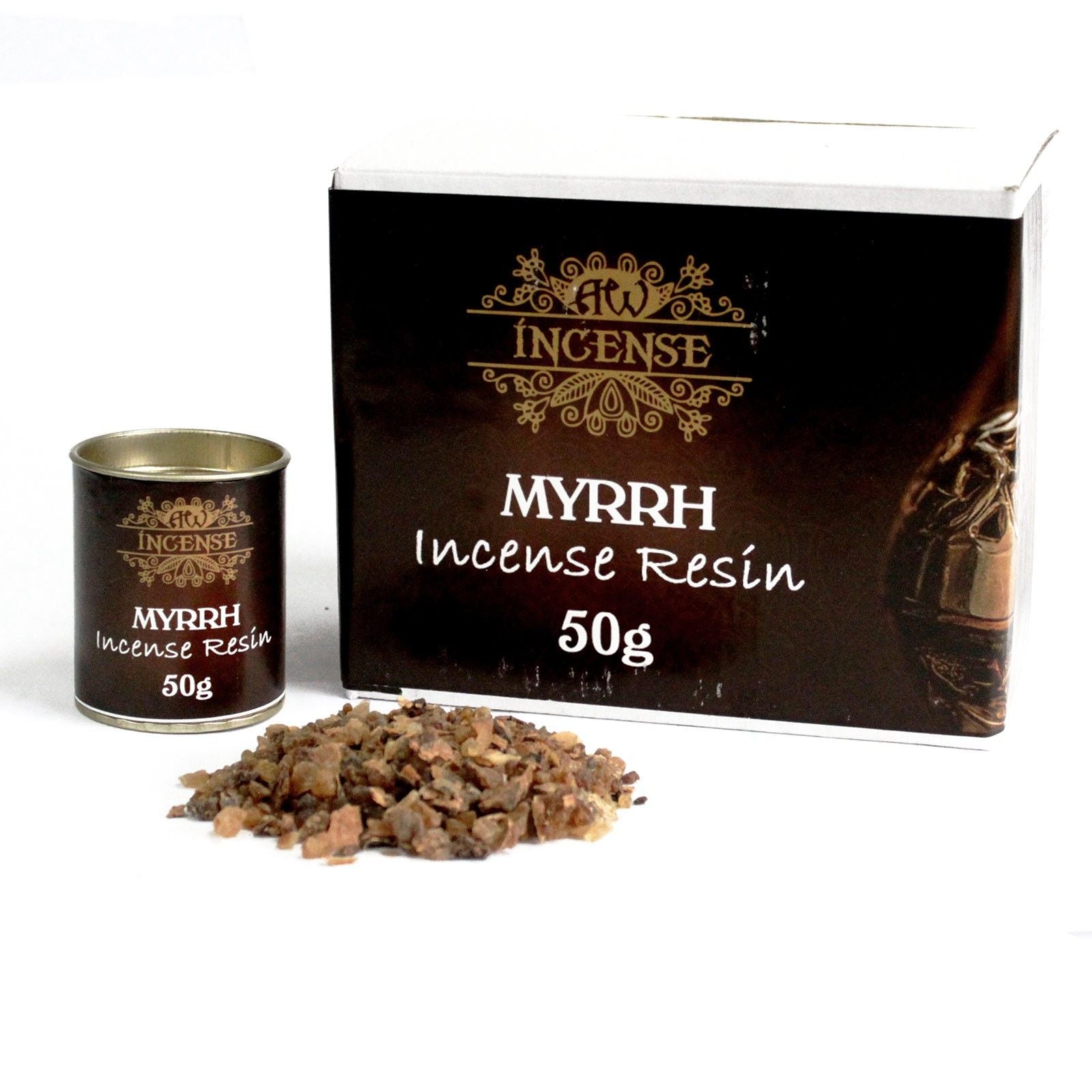 Résine d’encens myrrhe 50g avec boîte et grains naturels pour purification et rituel spirituel