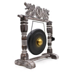 gong spirituel noir 25 cm avec support décoratif en bois, instrument de méditation et bien-être