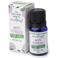 Flacon huile aromatique anti-stress avec son étui au design naturel, idéal pour diffusion et ambiance bien-être