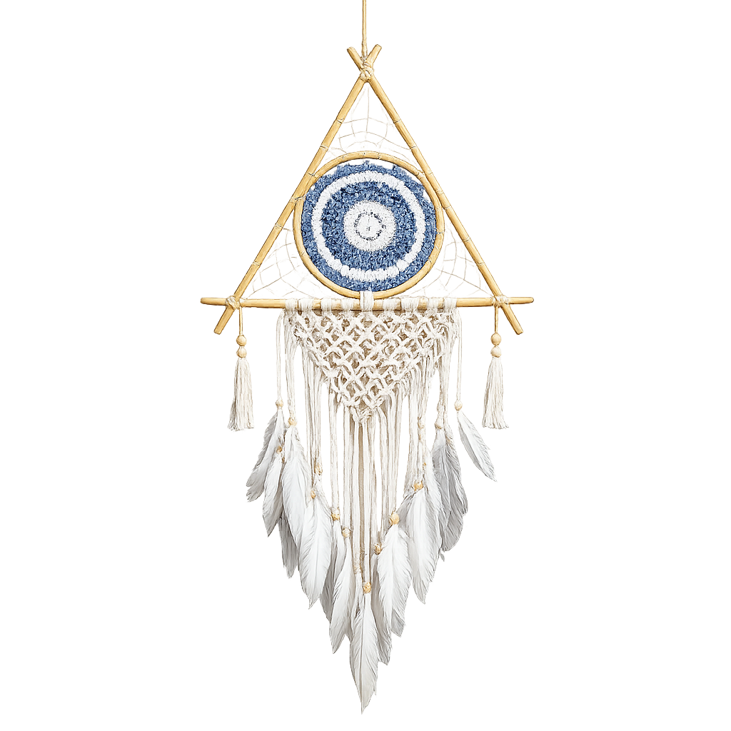 Atrapasueños Protector - Pirámide de Macramé Grande Blanco/Gris