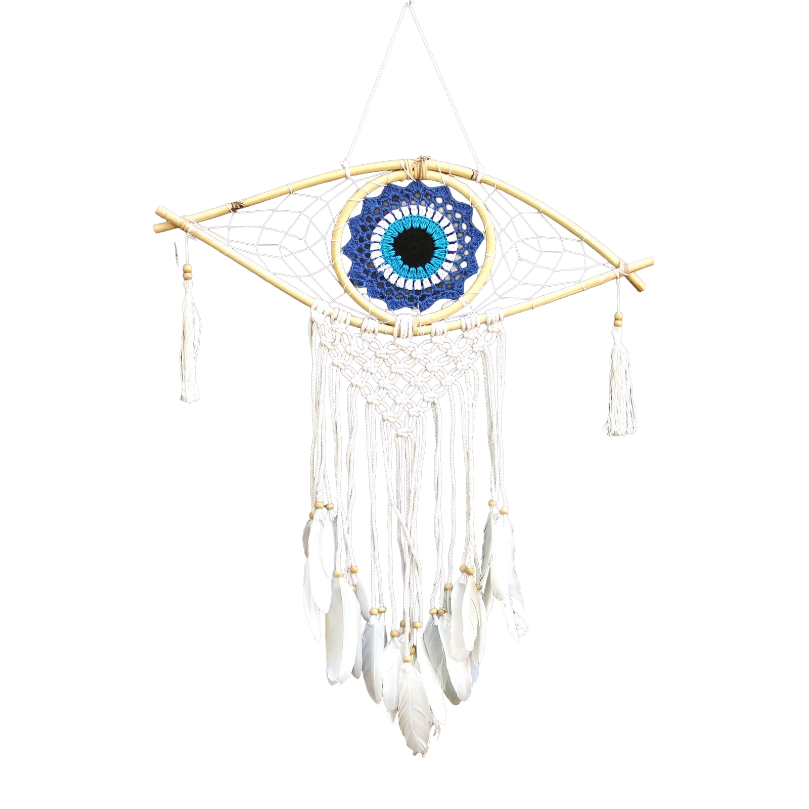 Atrapasueños de Protección - Med Macrame Ojo Turco Azul/Blanco/Negro