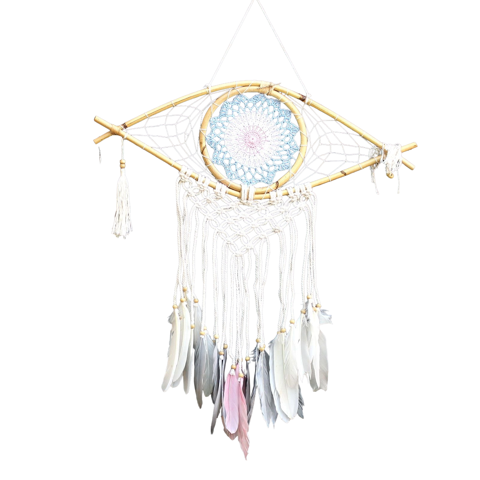 Atrapasueños Protector - Ojo de Macramé Azul/Blanco/Rosa