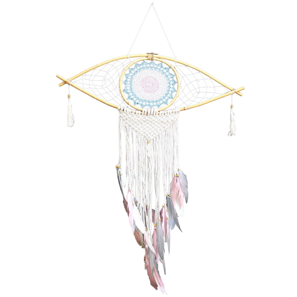 Attrape-Rêves Macramé Œil | Décoration Cocooning Bleu, Blanc & Rose