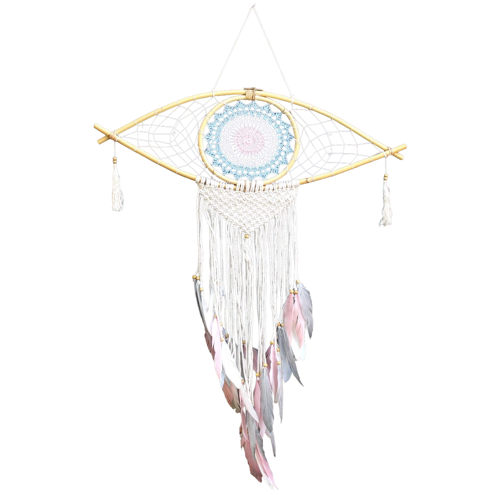 Atrapasueños de Protección - Ojo de Macramé Grande Azul/Blanco/Rosa