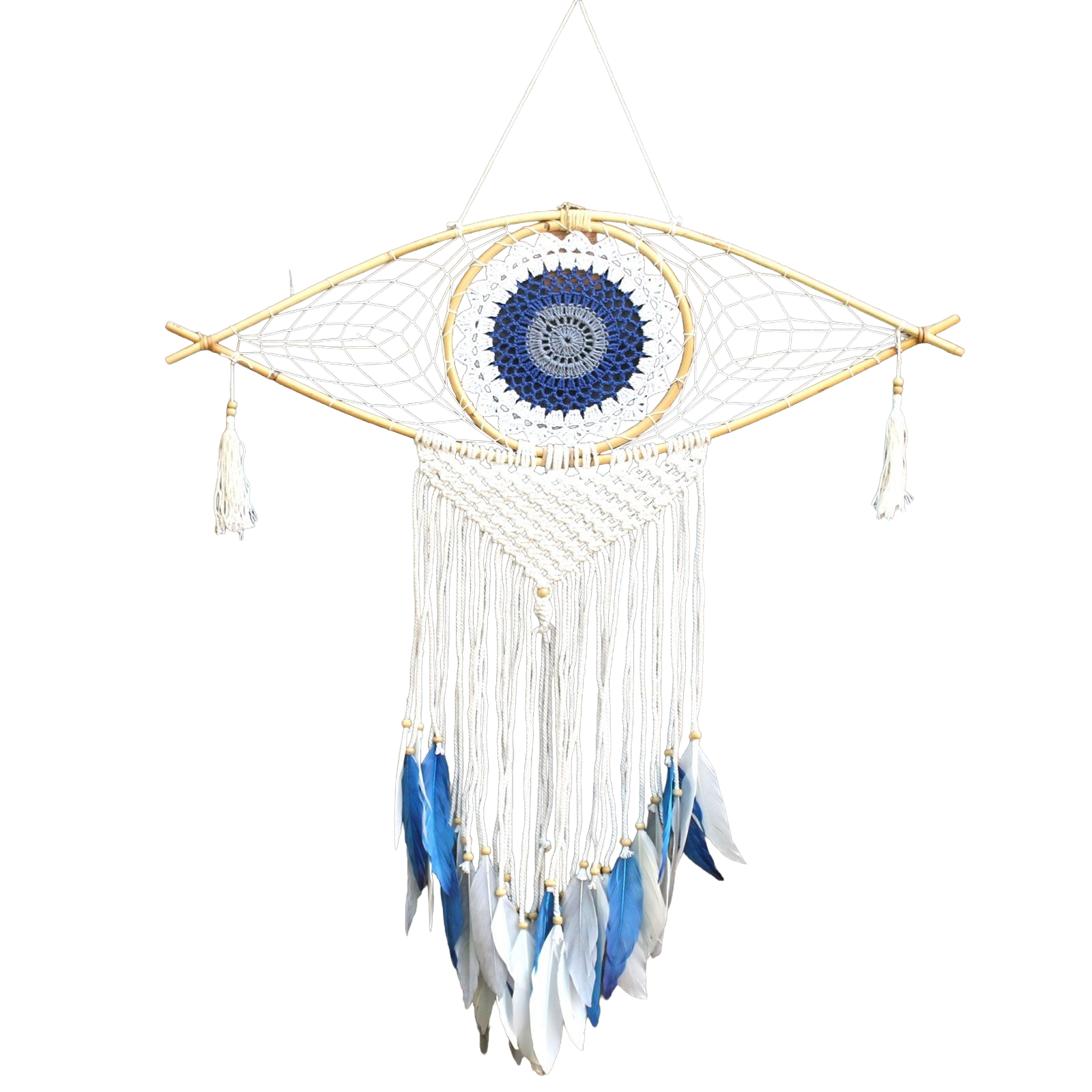 Attrape-Rêves Macramé Œil | Décoration Zen Blanc Bleu Gris