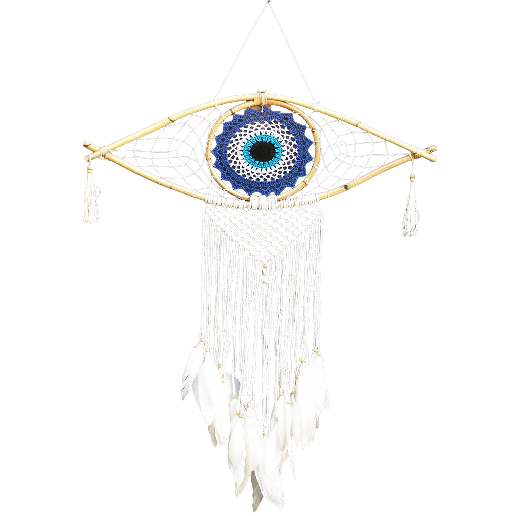 Atrapasueños de protección - Ojo turco grande de macramé azul/blanco/negro