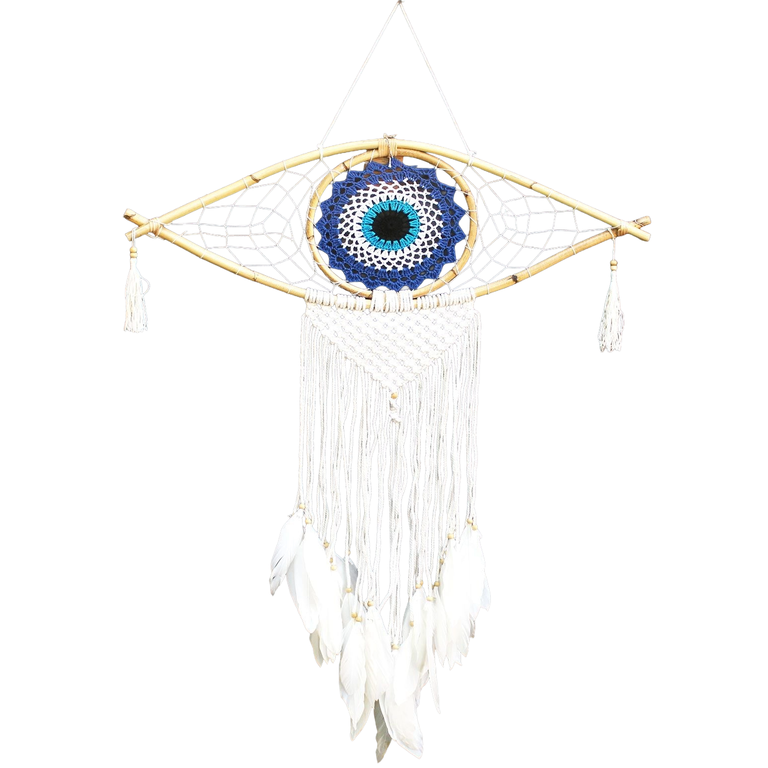 Atrapasueños de protección - Ojo turco grande de macramé azul/blanco/negro