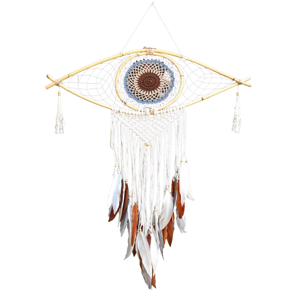 Attrape-Rêves Macramé Œil | Décoration Zen Blanc, Gris & Brun