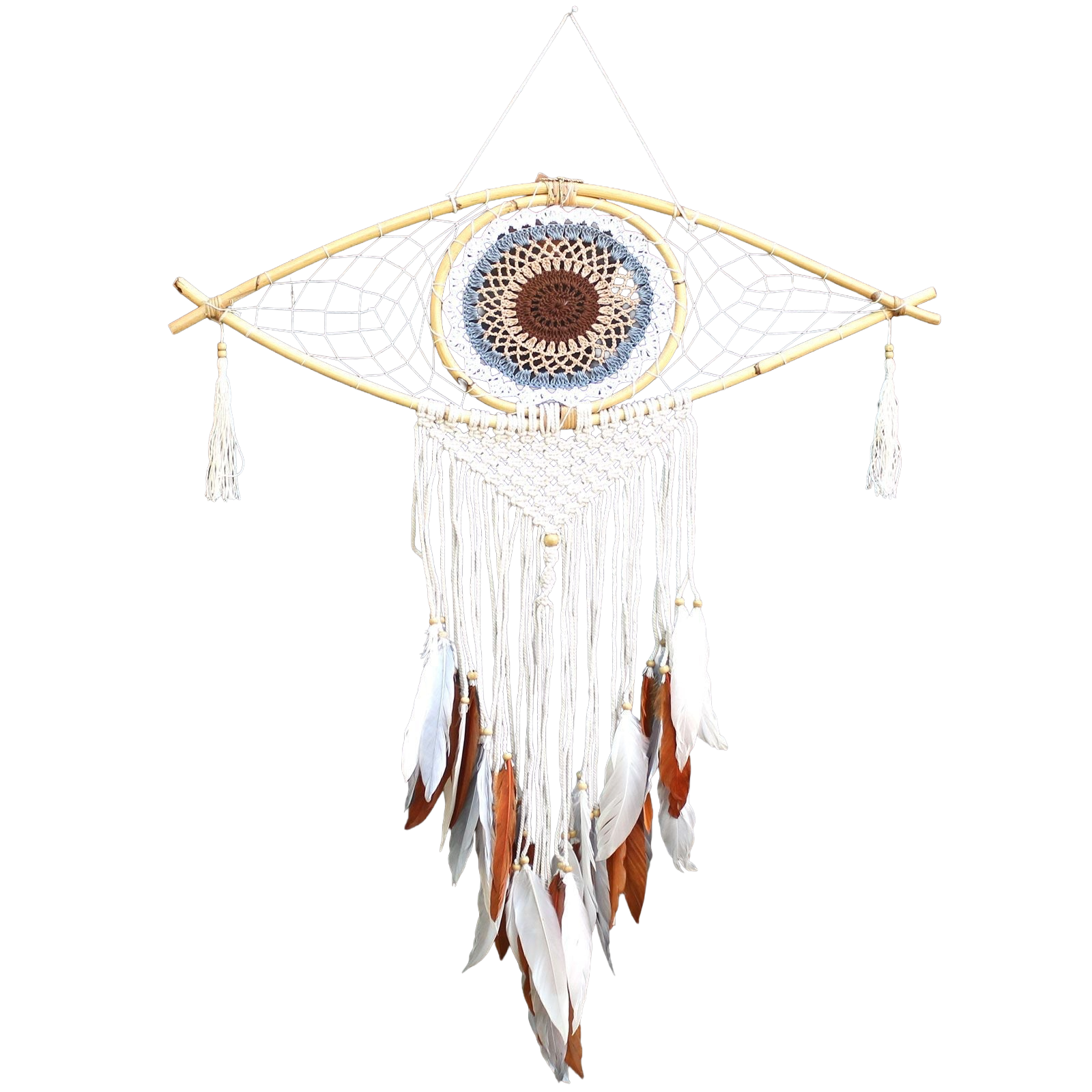 Attrape-Rêves Macramé Œil | Décoration Zen Blanc, Gris & Brun