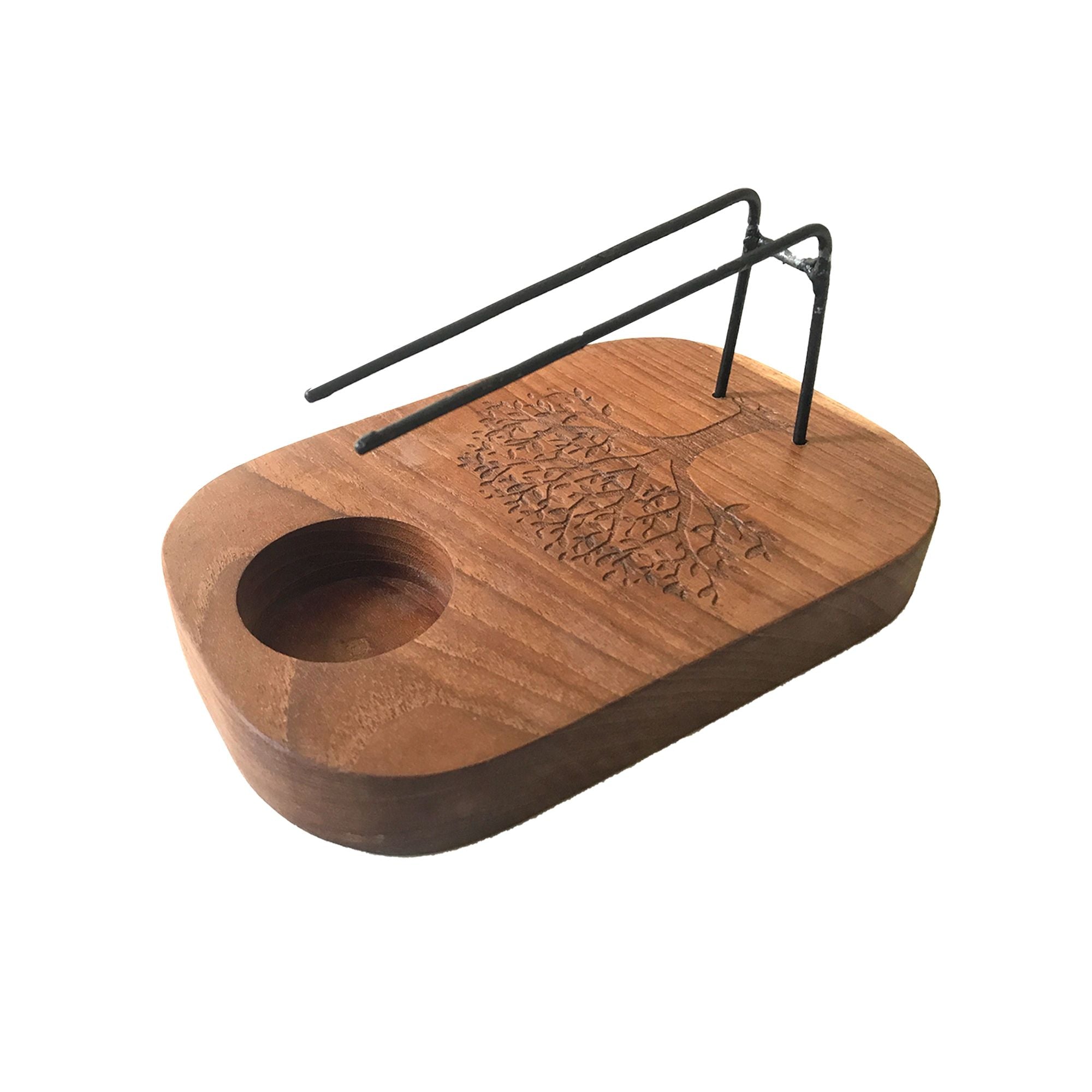 Porte palo santo en bois de teck avec gravure arbre de vie, support pour bâtons de fumigation et encens