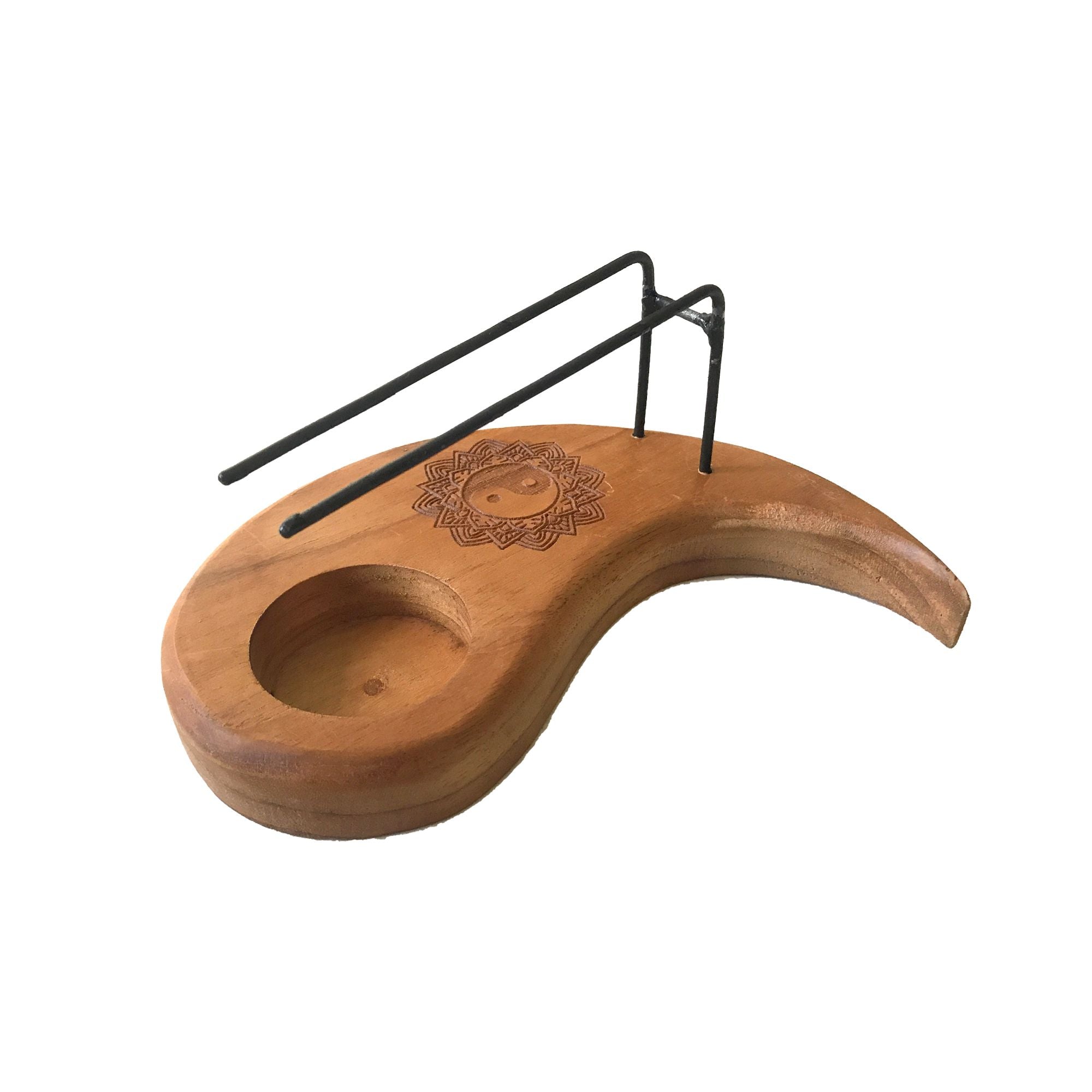 Porte palo santo en bois de teck forme goutte avec symbole yin yang, support pour bâtons de fumigation et encens