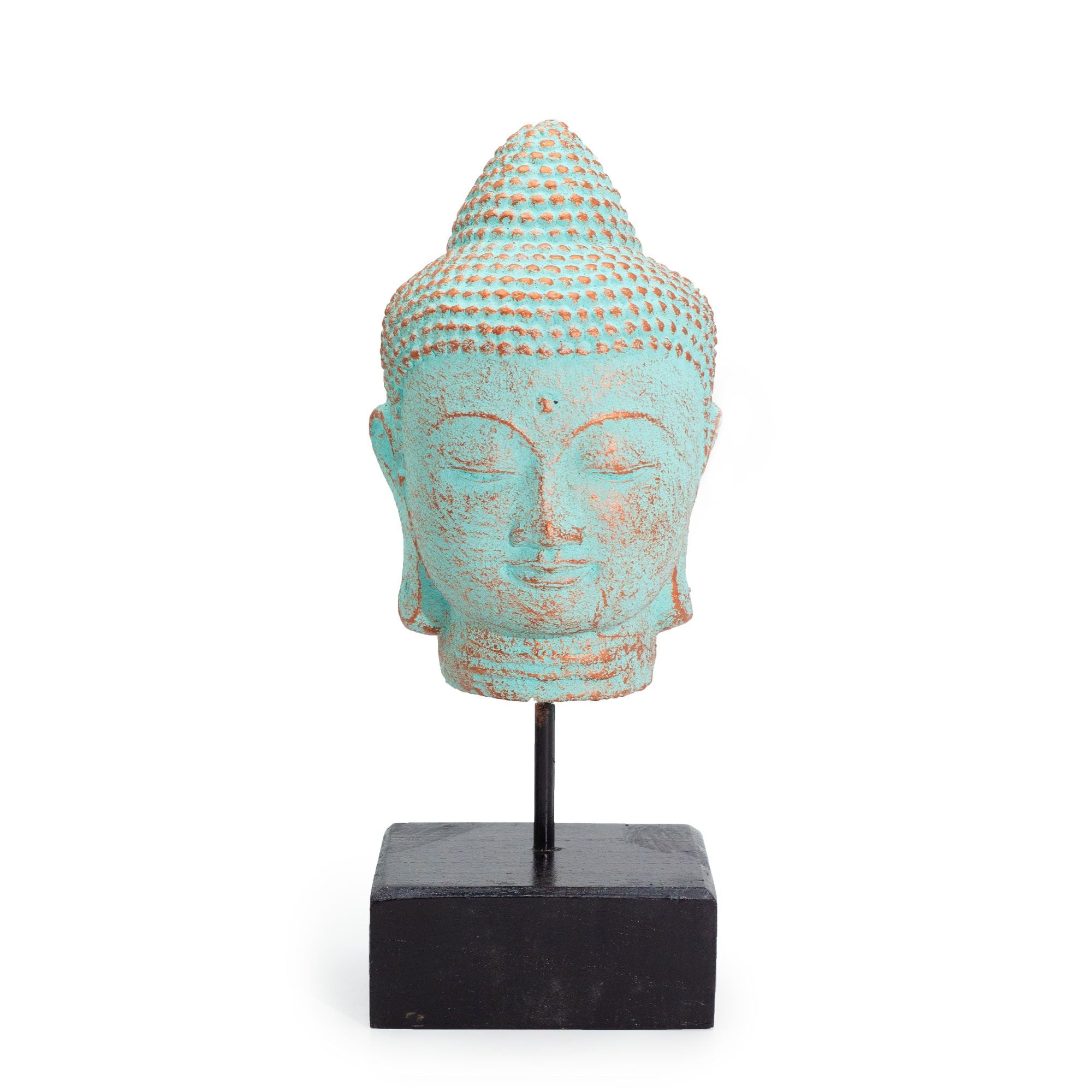 statue tete bouddha verte cuivre decoration zen harmonie