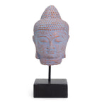 statue tete bouddha bleue cuivre sur socle decoration zen calme