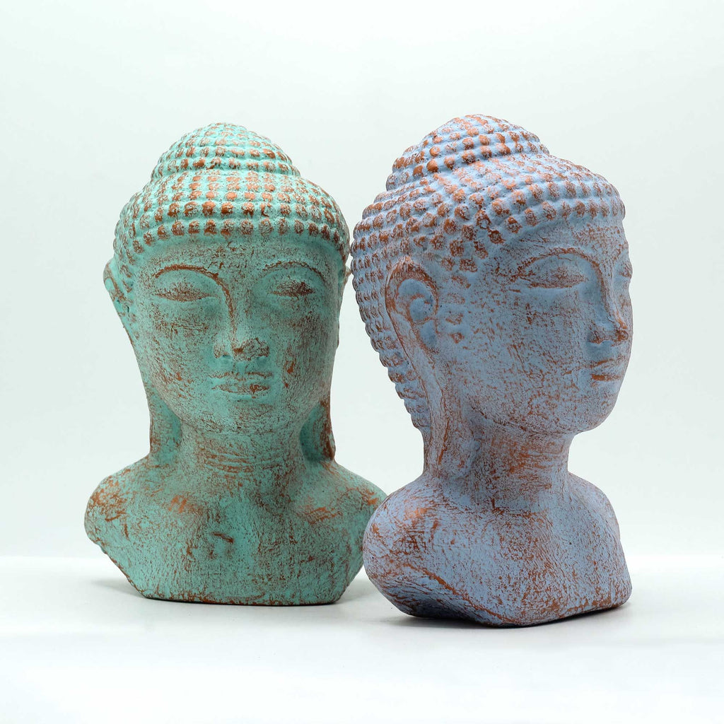 statues bouddha vert et bleu décoration zen artisanale