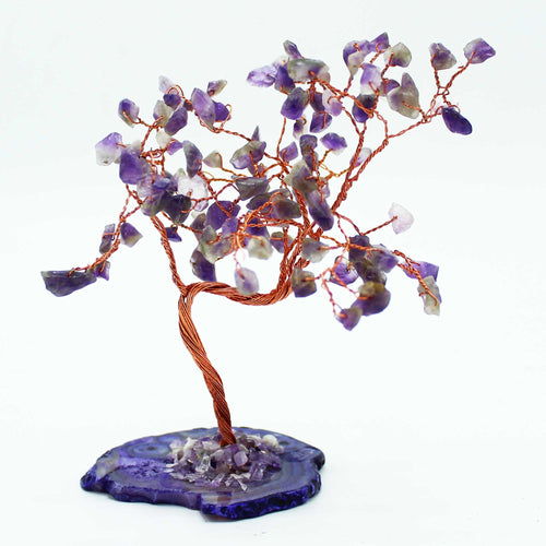 Arbre en améthyste avec pierres violettes et base en agate naturelle, décoration énergétique favorisant apaisement