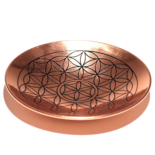 assiette offrande cuivre fleur de vie motif geometrie sacree purification smudge rituel