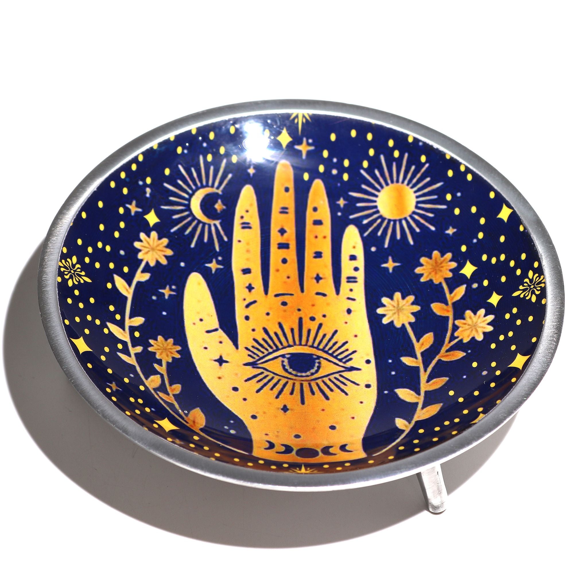 assiette rituelle main de fatma bleue vue angle symbole protection et equilibre decoration spirituelle