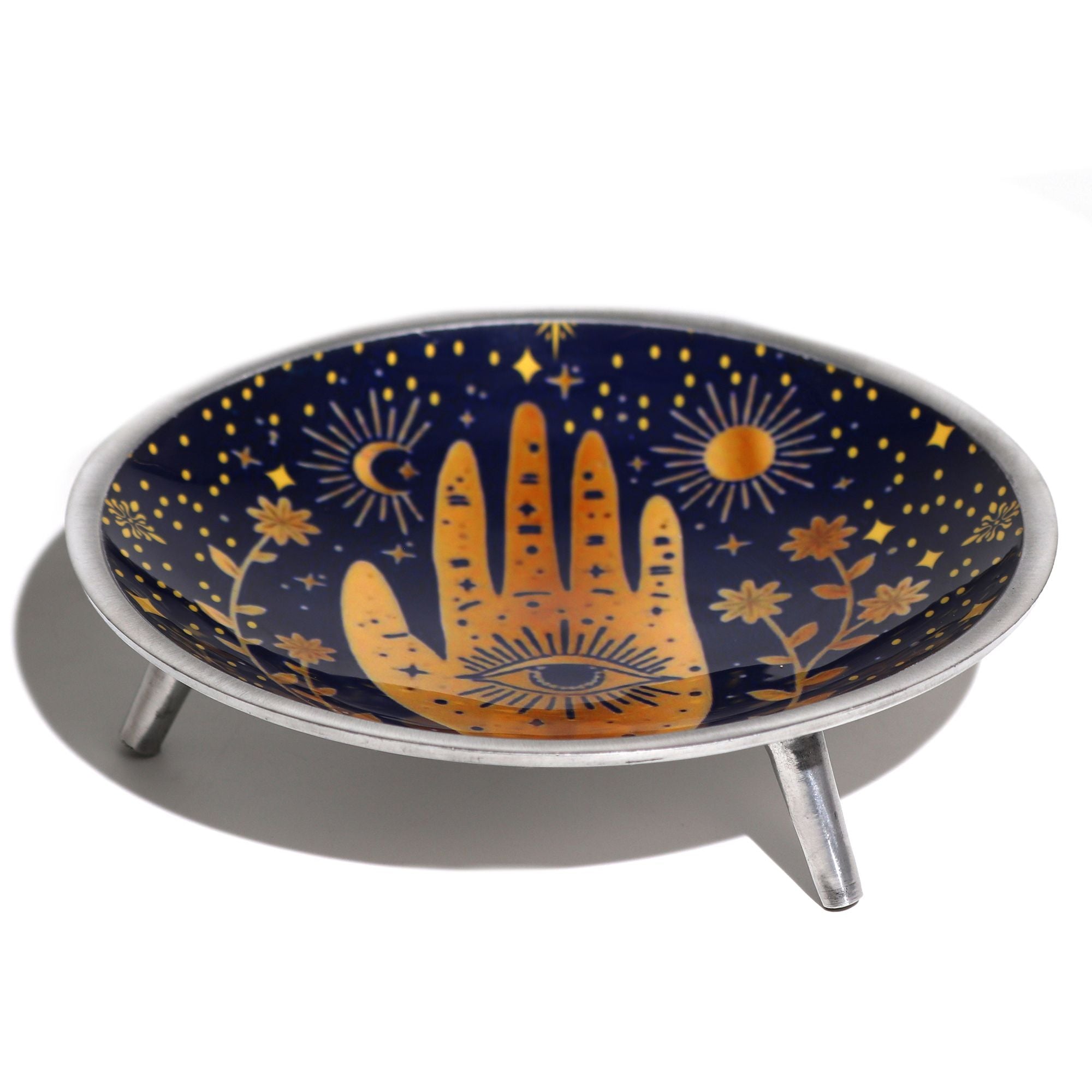 assiette offrande main de fatma bleue avec pieds support objet rituel protection energetique