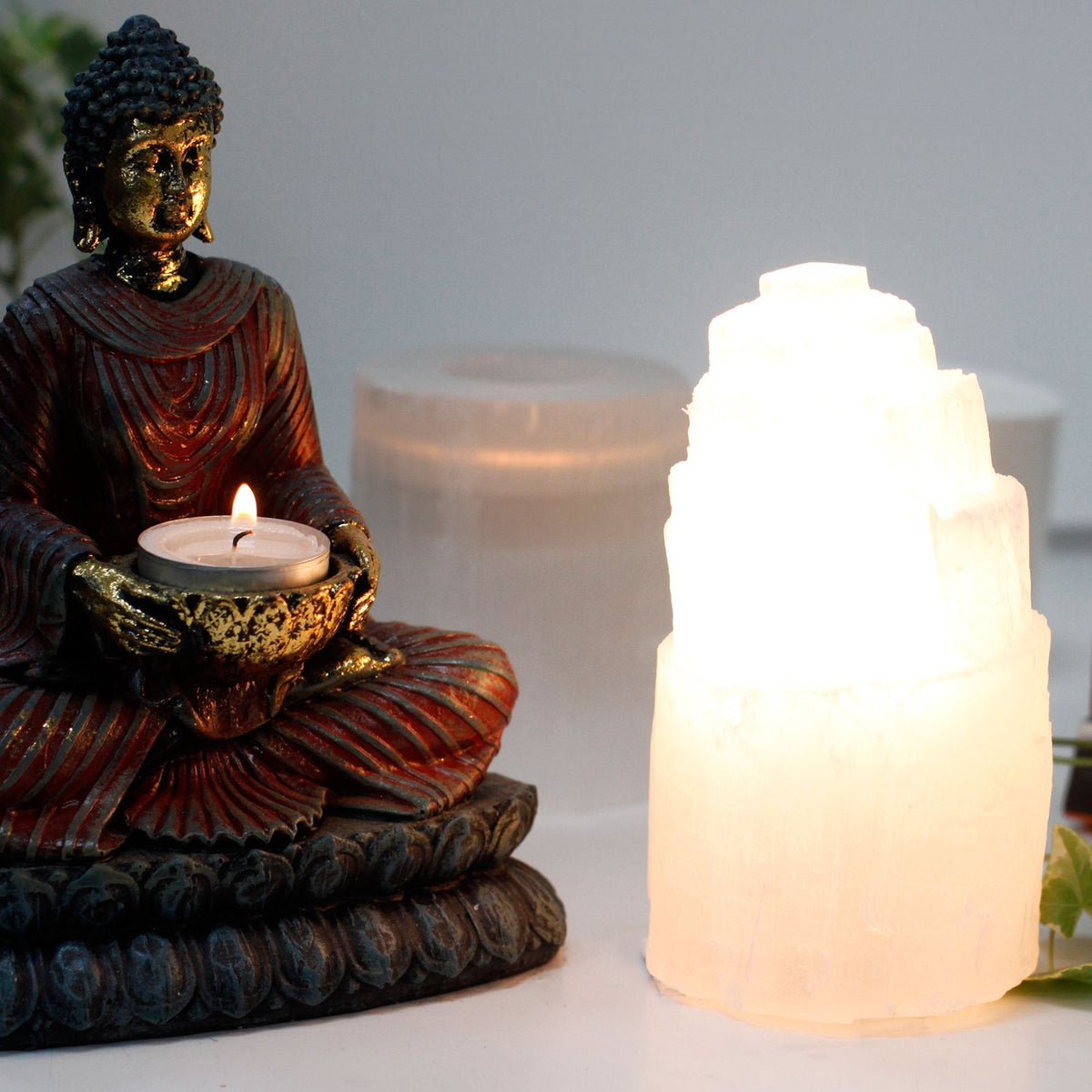 Lampe Tour Sélenite Naturelle | Ambiance Lumineuse Apaisante 15 cm