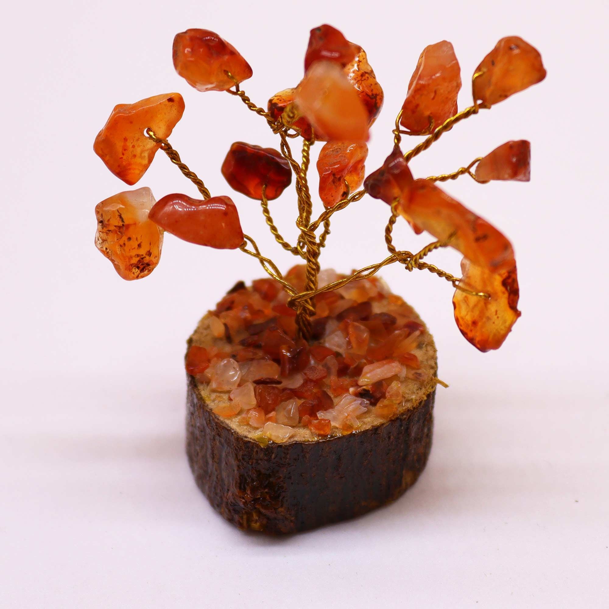 Arbre en Pierre Cornaline | Décoration Zen Naturelle sur Socle Bois