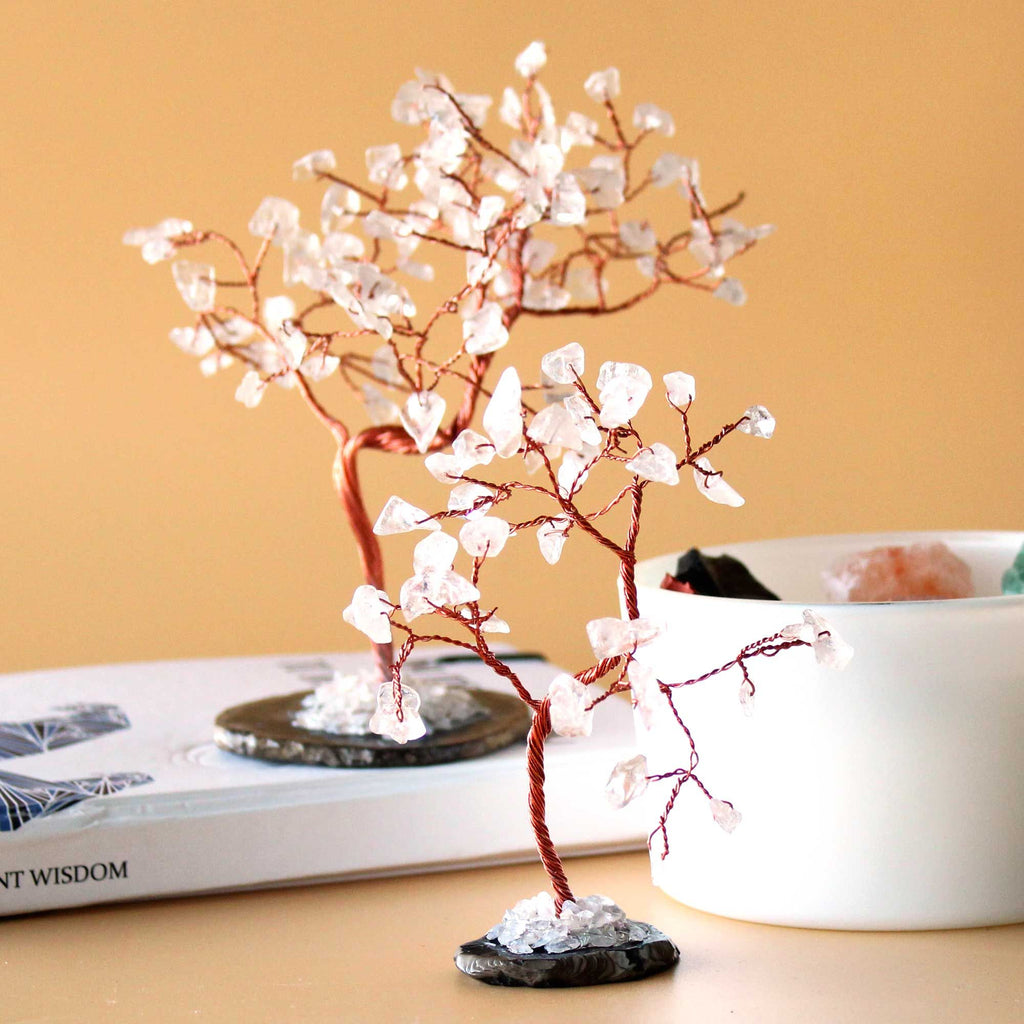 Arbre de Pierres Quartz Cristal | Décoration Zen sur Socle Agate Noire