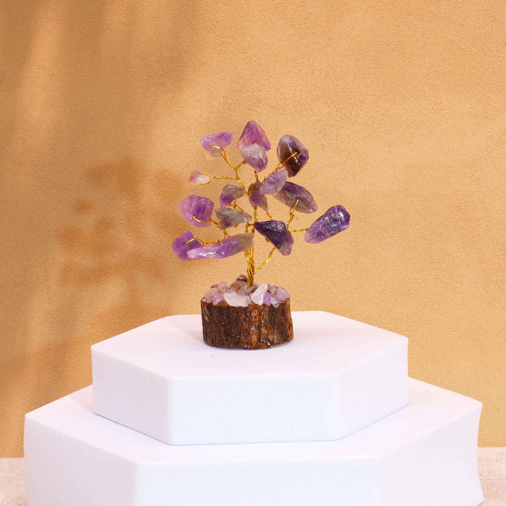 Arbre de Pierres Améthyste | Décoration Zen sur Socle en Bois