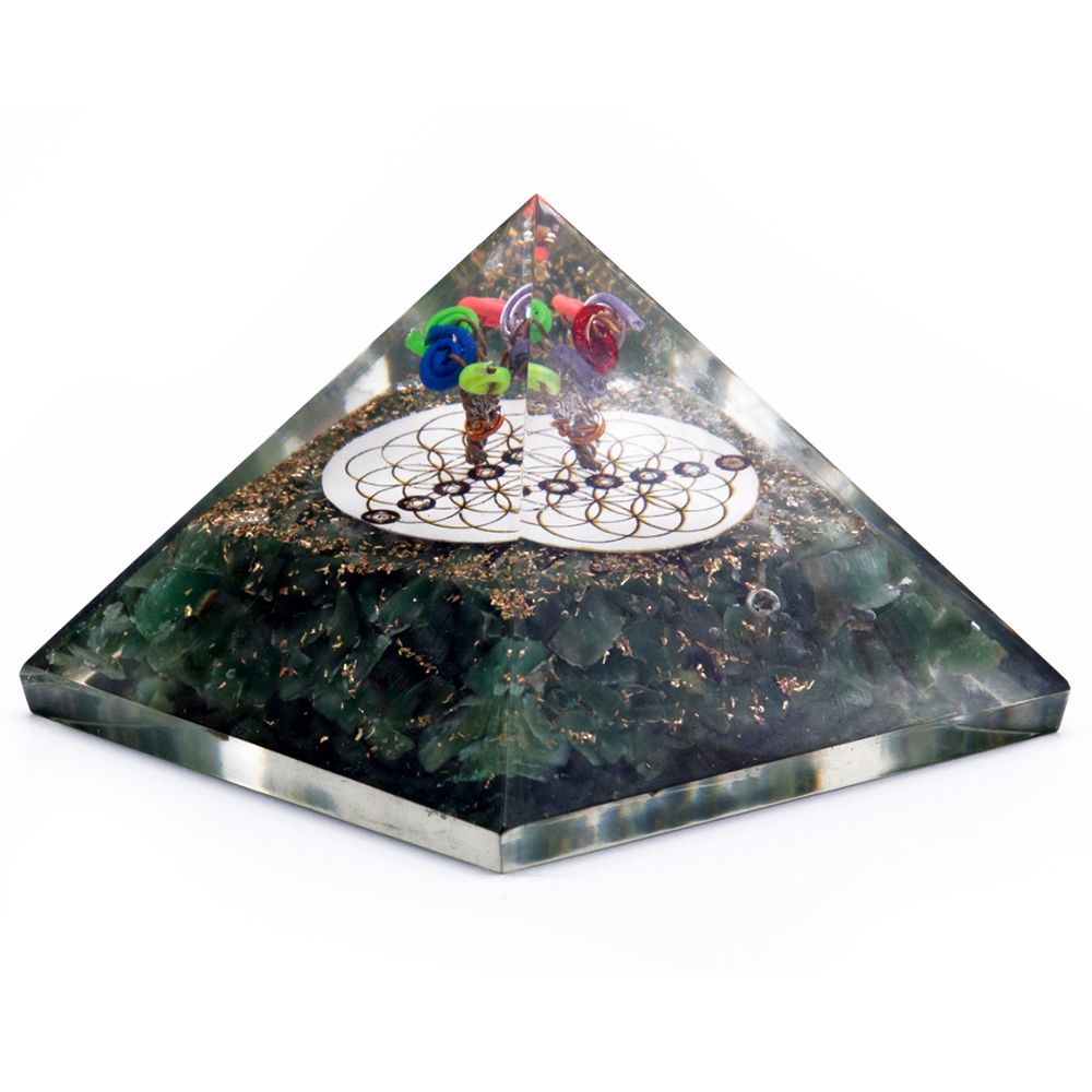 Pyramide Orgonite Aventurine Verte | Fleur de Vie 70 mm